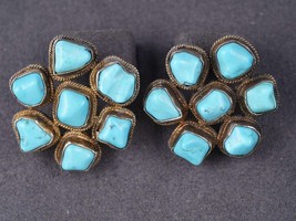 Vintage Chinese silver and Turquoise cluster earrings - $242.55