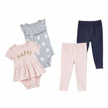 Carter&#39;s Baby ~ Four (4) Piece Pants &amp; Body Suit Sets ~ &quot;HAPPY&quot; ~ Size 1... - £20.59 GBP