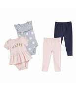 Carter&#39;s Baby ~ Four (4) Piece Pants &amp; Body Suit Sets ~ &quot;HAPPY&quot; ~ Size 1... - $49.18 CAD