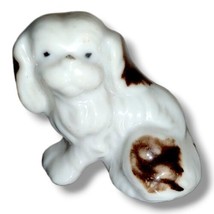 Vintage Ceramic Lhasa Apso Shih Tzu Dog Figurine Brown White Sitting Doggie 2&quot; - £15.89 GBP