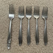 4 MONTGOMERY WARD MW SALAD FORKS MWD10 FLOWER BUD STAINLESS FLATWARE RET... - $26.73