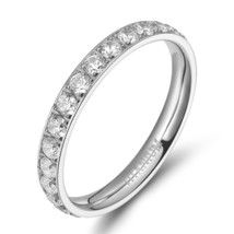 3MM Titanium Luxury Cubic Zirconia Women Wedding Ring Ladies Eternity Engagement - £19.79 GBP