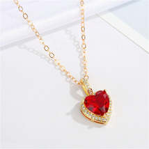 Red Crystal &amp; Cubic Zirconia Heart Pendant Necklace - £11.00 GBP