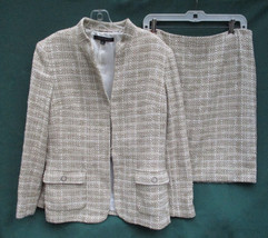 Anne Klein 2 Piece Beige Plaid Tweed Blazer Skirt Suit Sz 14 Petite NEW with Tag - £29.75 GBP