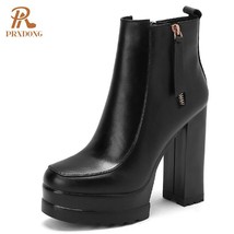 Autumn Winter Women&#39;s High Heeled Thick Platform Ankle Boots with Zipper Mixed C - £116.26 GBP