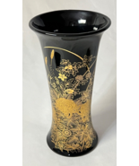 Vintage Japanese Black Ceramic &amp; Gold Floral Otagiri Vase 8&quot; Tall - $20.55 CAD