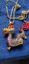 New Betsey Johnson Necklace Dragon Purple Rhinestone Oriental Collectible Nice - £11.71 GBP