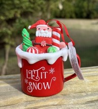 Holiday Time Let It Snow Hot Cocoa Tin Cup Christmas Ornament Peppermint... - $14.99