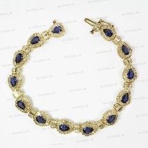 Halo Cluster 6.80Ct Pear Cut Simulated Sapphire Women&#39;s Bracelet 925 Silver - £202.42 GBP