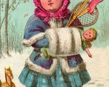 Victorian Trade Card Sample card - Design No. 24 - Girl in Snow With Toy... - $25.07
