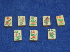 Vintage Mahjong lot of 8 Tiles bonus flower seasons handmade bamboo bone Antique - £30.47 GBP