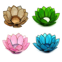Set of 4 Colorful Capiz Shell Lotus Flower Small Tealight Candle Holders - £36.11 GBP