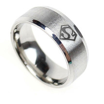 8mm Brushed Stainless Steel Superman Fashion Ring (Silver, 14) - $10.88