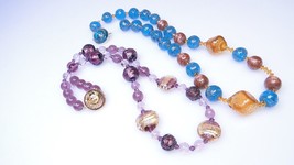 Venetian Murano Purple Blue Amber Glass Bead Necklace Lot 2 Necklaces - $75.00