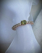 NEW Natural Green Apatite &amp; White Zircon Band Ring, Rose Gold Vermeil, Size 5 - £54.35 GBP