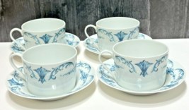 4 Towle Royal Limoges OLD MASTERS Flat Cup and Saucer Sets France Blue W... - $98.01