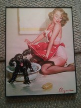 016 Sexy Elvgren Pinup Girl Washing Dog Red Apron Framed Blonde - £7.89 GBP