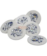 White Marble Coaster Set Handicraft Inlay Precious Stone Floral Arts Dec... - $423.96 CAD