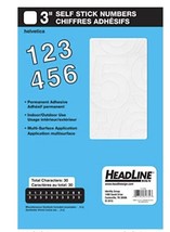 Headline Sign 3&quot; Self Stick White Permanent Numbers, Helvetica, 30 Total - £5.94 GBP