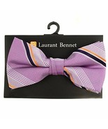Laurant Bennet Men&#39;s Poly Woven Striped Banded Bow Tie (Purple) - £6.22 GBP