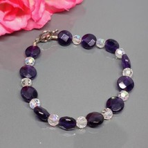 AB Crystal &amp; Amethyst Beaded Bracelet 925 Sterling Silver Toggle Clasp - £15.89 GBP
