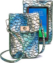 Mellow World Francia Cell Phone Touchscreen Crossbody Bag Teal Blue/Green Croc - £23.95 GBP