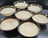7 Sango Malibu Black Soup Cereal Bowls Set Speckled Cream Center Dishes ... - $135.50