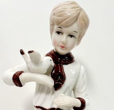 Boy With Dove Porcelain Statue Figurine Japan Vintage 1960-70s 8&quot; PorcBin1 - £39.10 GBP