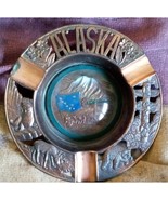 Souvenir Ashtray Alaska Moose Bear Totem Sled Dogs Glass Inlay - Japan V... - $15.92 CAD