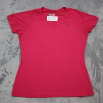 Under Armour Shirt Womens M Red Semi Fitted Heat Gear Vneck Casual Logo Tee - £14.03 GBP