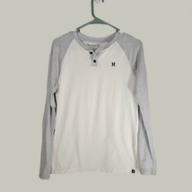 Hurley Shirt Mens Small Gray and White 2 Buttons Long Sleeve  - £10.15 GBP