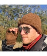 Fisherman Winter Beanie Hat Hand Knit in Soft Warm Brown Alpaca Wool - $39.59