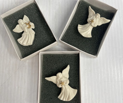 Three Lenox Angels White China 24 Karat Gold Pin Brooches Preowned - £15.73 GBP
