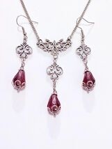 Victorian Silver Burgundy jewelry set necklace earrings Boho jewelry set... - €44,65 EUR