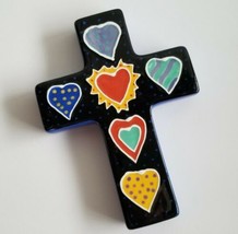 Chris Bubany Hand Painted Glazed Ceramic Wall Cross Southwest USA Tucson Artist - £20.74 GBP