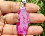 925 Sterling Silver Plated, PINK Druzy Geode Agate Stone Pendant, Healing 1 - £10.01 GBP
