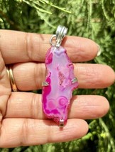 925 Sterling Silver Plated, PINK Druzy Geode Agate Stone Pendant, Healing 1 - £9.95 GBP