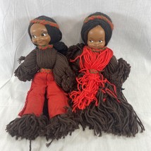 2 Yarn Native American Doll Toy Folk Art Homemade Plush Vintage Indian - £21.22 GBP