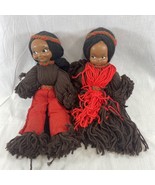 2 Yarn Native American Doll Toy Folk Art Homemade Plush Vintage Indian - £20.85 GBP