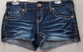 Amethyst Shorts Women&#39;s Size 7 Blue Denim Dark Wash Stretch Pockets Thick Stitch - £14.74 GBP