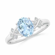 Authenticity Guarantee 
ANGARA Solitaire Oval Aquamarine Criss Cross Ring wit... - £663.00 GBP