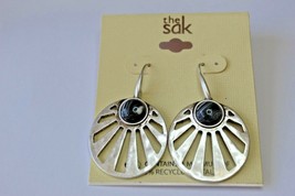 The Sak Silver Tone French Wire Dangle Earrings Silver Round Marble Stone Cutout - £15.58 GBP