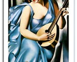 Blue Woman w Guitar Painting Tamara de Lempicka UNP Continental Postcard Z8 - $4.90