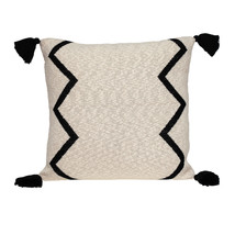 20&quot; x 20&quot; Black and Cream Zigzag Pattern Square Accent Throw Pillow with Tassel - £39.88 GBP