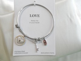 Unwritten &quot;Keep Me in Your Heart&quot; Charm Adjustable Bangle Bracelet Y520 $55 - £16.96 GBP