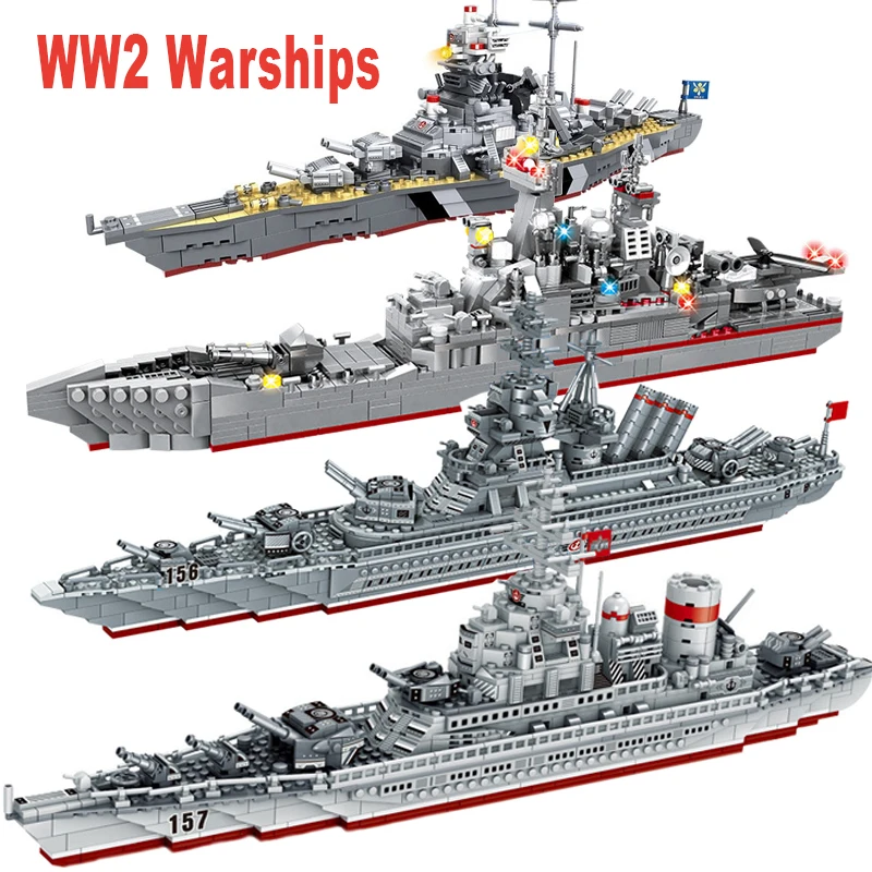 WW2 Military Warships Series Building Blocks Battleship Bismarck Retro Model K - £28.73 GBP+