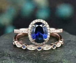 2.50Ct Oval Simulated Blue Sapphire Bridal Engagement Ring 14K Rose Gold Plated - £46.03 GBP