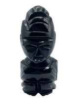 Black Onyx Obsidian Carved Heavy Statue Aztec Mayan Stone Figure Tiki Id... - $26.00
