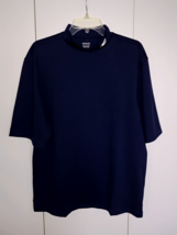 Reebok Men&#39;s Navy Ss Play Dry MOCK-NECK Pullover Knit SHIRT-L-WORN Once - £7.38 GBP