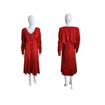 Vintage 80s Jayna Red Suede Perforated Layered Midi Dress Size 10 - £91.00 GBP